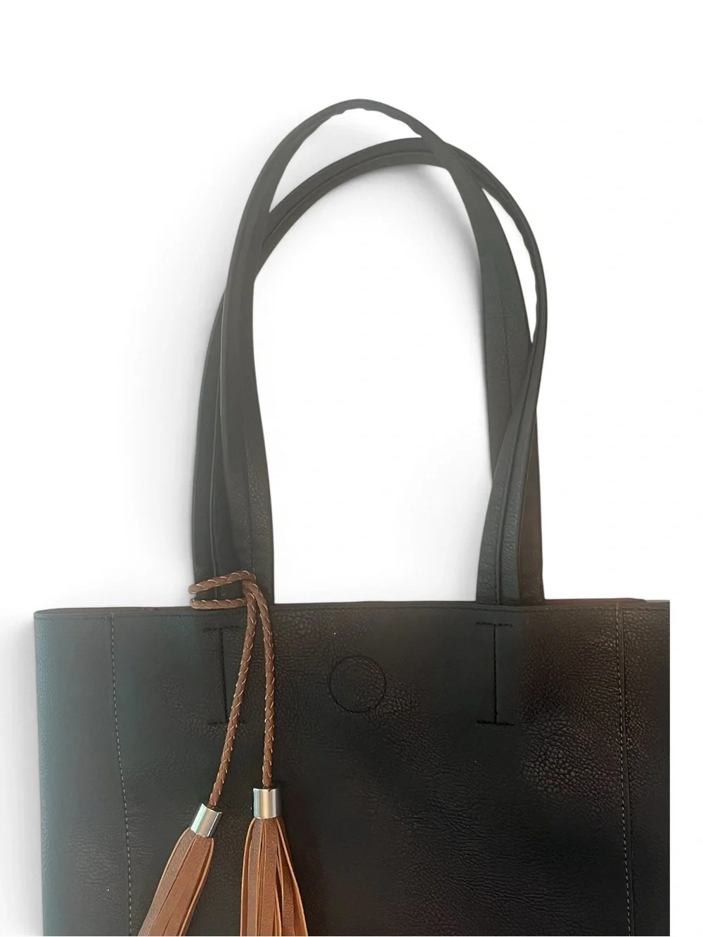 Black Tote Bag with Brown Tassels - Classic Women's Tote